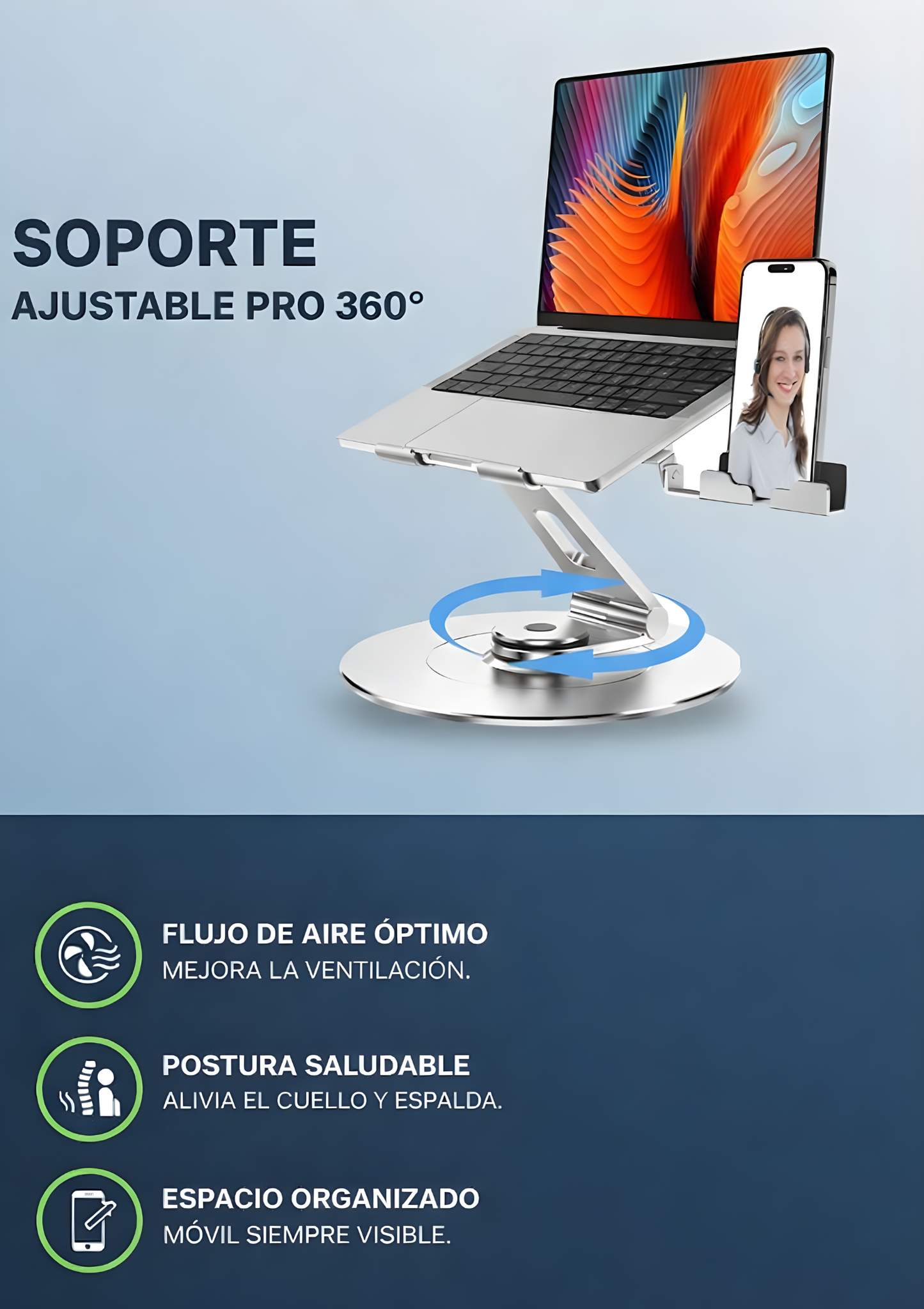 Soporte Ajustable Pro 360°: Laptop y Celular